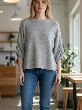 Max Studio Heather Gray Ribbed Knit Top
